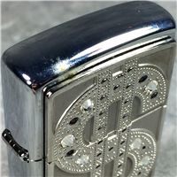 ZIPPO Bling Dollar Sign Emblem High-Polish Chrome Lighter (Zippo, 2006) SEALED