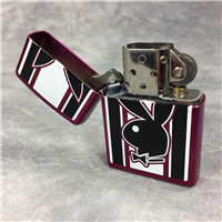 PLAYBOY BUNNY Black White Stripes Hot Pink Street Chrome Lighter (Zippo, 2008)