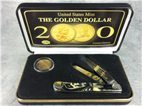 2000 Case 3254 SS Black & Gold Swirl Abalone Sacagawea Golden Dollar Trapper