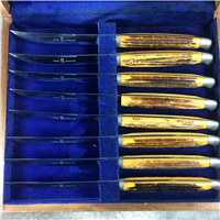 QUEEN CUTLERY High Carbon Stainless Steel Bone Stag Steak Knife Set of 8