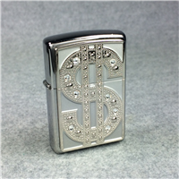 ZIPPO DOLLAR SIGN BLING Emblem Polished Chrome Lighter (Zippo, 2013) SEALED