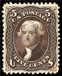 1866 5¢ Jefferson (USA Scott #76a dark brown)