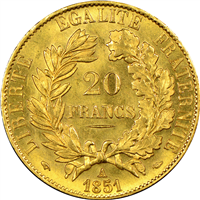 (KM-782) 1851 FRANCE 20 Francs Liberty Gold Coin 