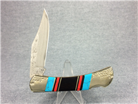 UNITED CUTLERY UC2770 Frontier Howling Wolf Hardwood & Turquoise Lockback Knife