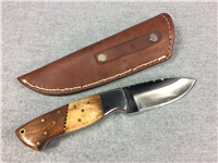 ADAM SHAW 7-7/8" Smooth Camel Bone & Wood Fixed-Blade Knife w/ Leather Sheath