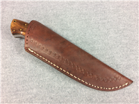 ADAM SHAW 7-7/8" Smooth Camel Bone & Wood Fixed-Blade Knife w/ Leather Sheath