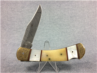 SANA CUTLERY Camel Bone & Pearl Damascus Lockback