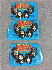 1978 KISS Bubble Gum Cards Empty Display Box with 3 Wrappers (Donruss, Aucoin)