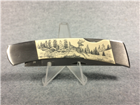 GERBER Scrimshawed Deer 4-1/2" Lockback  with Leather Belt Sheath