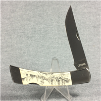 GERBER Scrimshawed Deer 4-1/2" Lockback  with Leather Belt Sheath