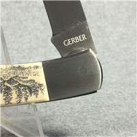 GERBER Scrimshawed Deer 4-1/2" Lockback  with Leather Belt Sheath