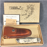 SCHRADE USA Limited Ed SCRIMSHAW 261SC Bear 2-Blade Folding Hunter Knife