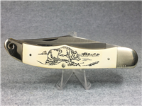 SCHRADE USA Limited Ed SCRIMSHAW 261SC Bear 2-Blade Folding Hunter Knife