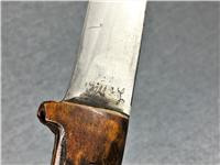 L. MR. 7-3/8" Fixed Blade Wood Knife w/ Leather Sheath
