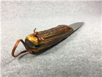L. MR. 7-3/8" Fixed Blade Wood Knife w/ Leather Sheath