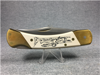 Rare 1980s SCHRADE Scrimshaw SUNDANCE Limited Ed. Lockblade Knife w/ Beaded Sheath