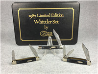 1987 CASE XX USA 08 SS Jigged Black Bone Whittler 3-Knife Set