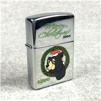 ZIPPO MERRY CHRISTMAS BEAR IN WREATH Polished Chrome Lighter (Zippo, 2005)