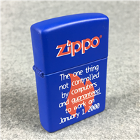 Millennium Series GUARANTEED TO WORK Blue Matte Lighter (Zippo, #764, 1998)