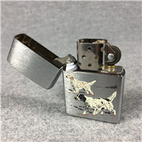 ENGLISH POINTER HUNTING DOGS Brushed Chrome Lighter (Zippo, 1995)