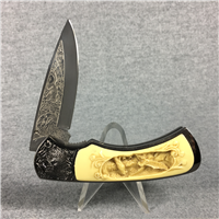WILDLIFE BALD EAGLE Single Blade Etched Folding Collectors Knife