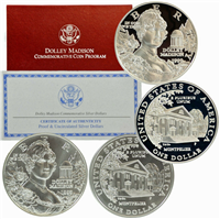 1999 Dolley Madison 2 Coin Silver Dollar Set