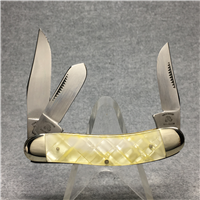 1997 FIGHT'N ROOSTER White celluloid handle with diamond pattern HEAVENS GATE Stockman