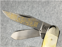 1997 FIGHT'N ROOSTER White celluloid handle with diamond pattern HEAVENS GATE Stockman