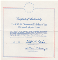 The Bicentennial Gold Medals Collection of the 13 Thirteen Original States   (Franklin Mint, 1975)