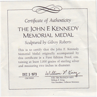 John F. Kennedy Memorial Silver Medal (Franklin Mint, 1973)