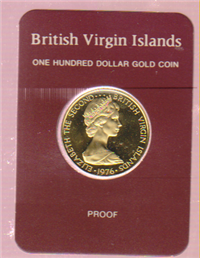 BRITISH VIRGIN ISLANDS 1976  Queen Elizabeth II 50th Birthday Commemorative $100 Gold Coin