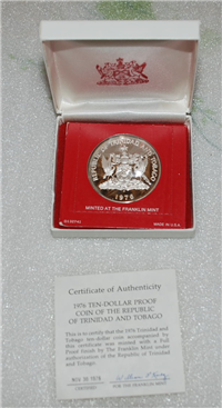 TRINIDAD & TOBAGO 1976 $10 Ten Dollars Silver Coin