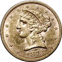 1873  $5 Gold Liberty Head  Open 3  