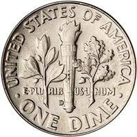 USA 1964D  Roosevelt Dime  Double die reverse  