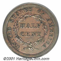 USA 1845  Coronet Half Cent  Original