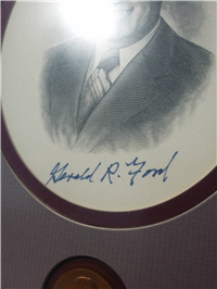 Gerald Ford Deluxe Framed Signed Engraved Photo, Presidential Biography & Official Inaugural Bronze Medal