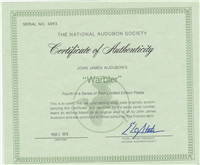 National Audubon Society's John James Audubon 'Audubon's Warbler' Limited Edition Plate   (Franklin Mint, 1974)