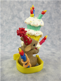 HAPPY BIRTHDAY 6-3/4 inch Mouse/Cake Topper Figurine (Charming Tails, Enesco, 29/243, 2008)