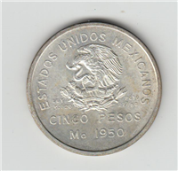 5 Cinco Pesos Southern Railroad Commemorative Silver KM 466 (Mexico, 1950)