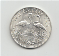 BAHAMAS ISLANDS 1966 $2 Two Dollar Flamingos Silver Coin