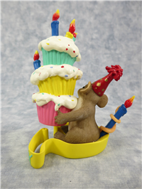 HAPPY BIRTHDAY 6-3/4 inch Mouse/Cake Topper Figurine (Charming Tails, Enesco, 29/243, 2008)